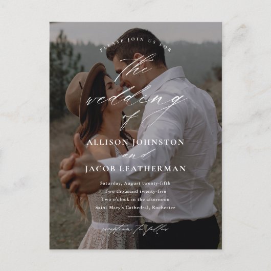 Elegantes QR Code Foto Einladung zur Hochzeit Postkarte (Vorderseite)