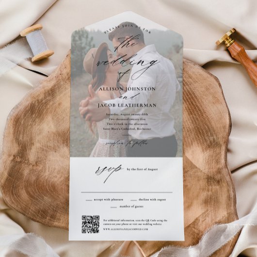 Elegantes QR Code Foto Hochzeit All In One Einladung