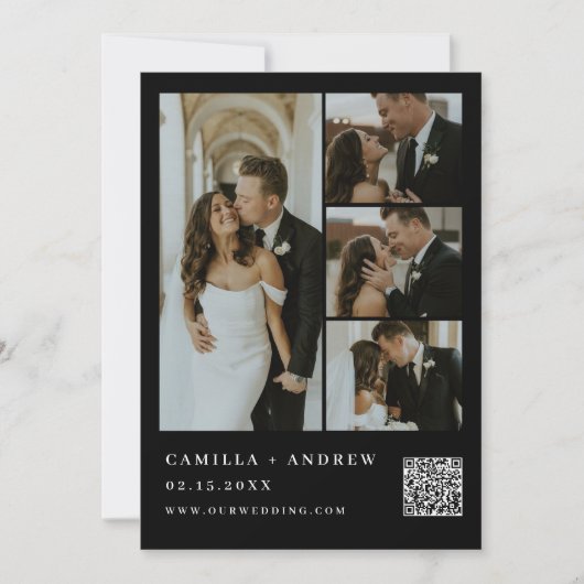 Elegantes QR Code Foto Hochzeit Einladung (Vorderseite)
