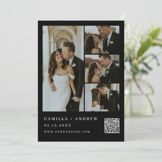 Elegantes QR Code Foto Hochzeit Einladung (Stehend Vorderseite)