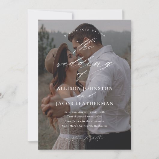 Elegantes QR Code Foto Hochzeit Einladung (Vorderseite)