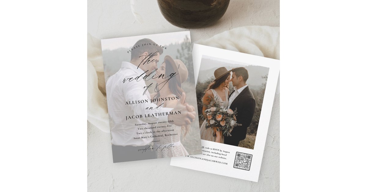 Elegantes QR Code Foto Hochzeit Einladung Zazzle.de