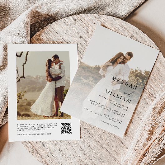Elegantes QR Code Foto Hochzeit Einladung