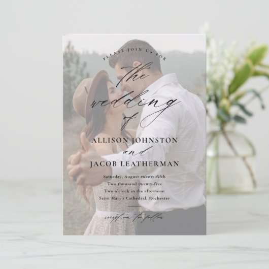 Elegantes QR Code Foto Hochzeit Einladung (Stehend Vorderseite)