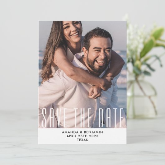 Elegantes QR Code Foto Hochzeit Save the Date (Stehend Vorderseite)
