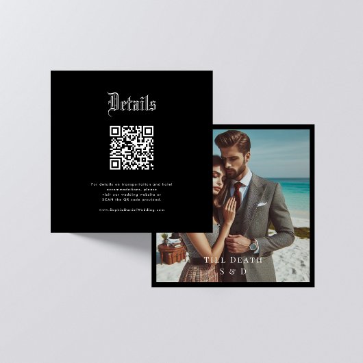 Elegantes QR Code Gothic Wedding Details Foto Begleitkarte