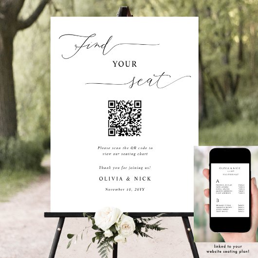 Elegantes QR Code Hochzeitsplanzeichen Poster