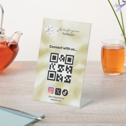 Elegantes Qr-Code-Logo Goldstruktur Sockelschild (In SItu)