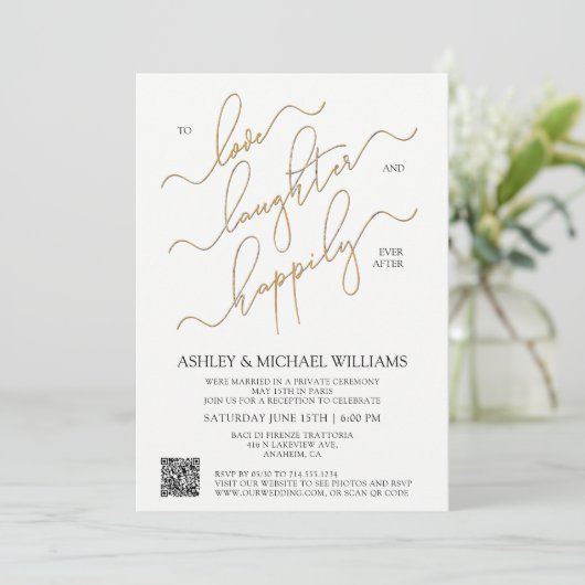 Elegantes QR-Code-Skript glücklich immer nach dem Einladung (Stehend Vorderseite)