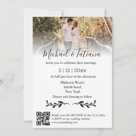 Elegantes QR-Code uAwg Hochzeit Einladung (Vorderseite)