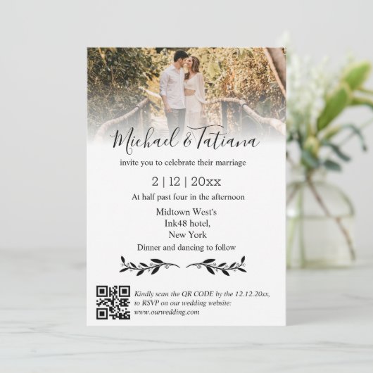 Elegantes QR-Code uAwg Hochzeit Einladung (Stehend Vorderseite)