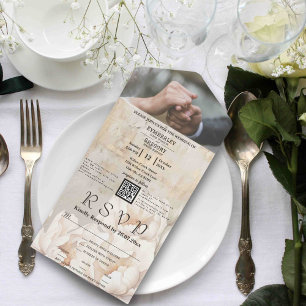 Elegantes QR-Foto für Weißcremepeony All In One Einladung