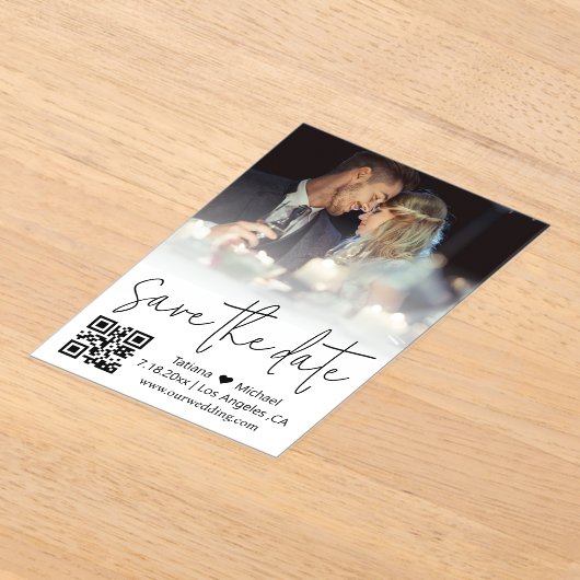 elegantes qr-Foto mit trendy Skripten Save the Dat Acryleinladungen (Ablage )