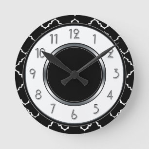 Elegantes Quatrefoil Monogramm - Schwarz-weiß Runde Wanduhr
