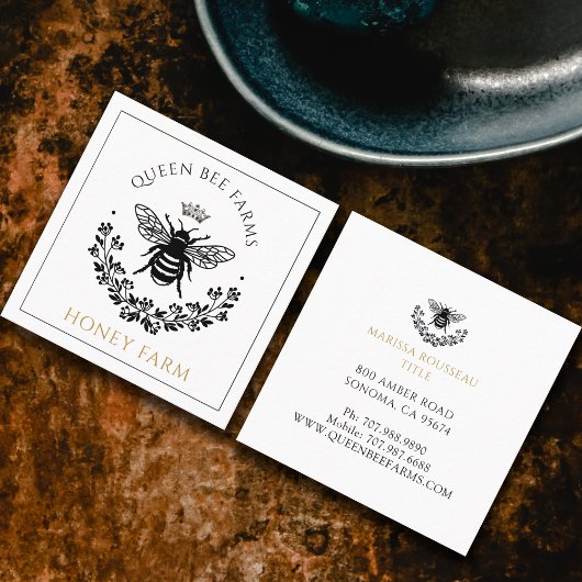 Elegantes Queen Bee Schwarz-weiß Gold Business Quadratische Visitenkarte