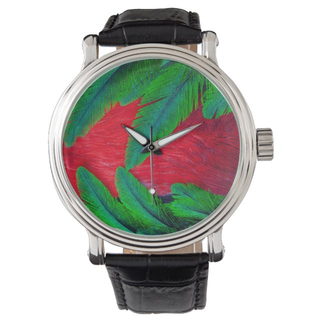 Elegantes Quetzal-Federdesign Armbanduhr (Vorderseite)