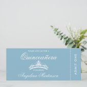 Elegantes Quinceanera Blue and White Ticket Einladung (Stehend Vorderseite)