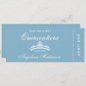 Elegantes Quinceanera Blue and White Ticket Einladung (Vorne/Hinten)