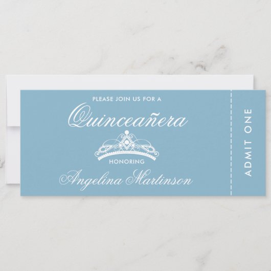 Elegantes Quinceanera Blue and White Ticket Einladung (Vorderseite)
