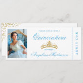 Elegantes Quinceanera Foto Blue Gold Ticket Einladung (Vorne/Hinten)