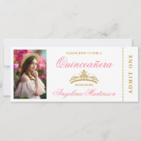 Elegantes Quinceanera Foto Rosa und Gold Ticket