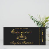 Elegantes Quinceanera Gold und Black Ticket Einladung (Stehend Vorderseite)