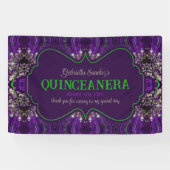 Elegantes Quinceanera Lila Green Glitzer Party Banner (Horizontal)
