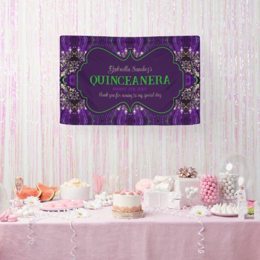 Elegantes Quinceanera Lila Green Glitzer Party Banner (Party)