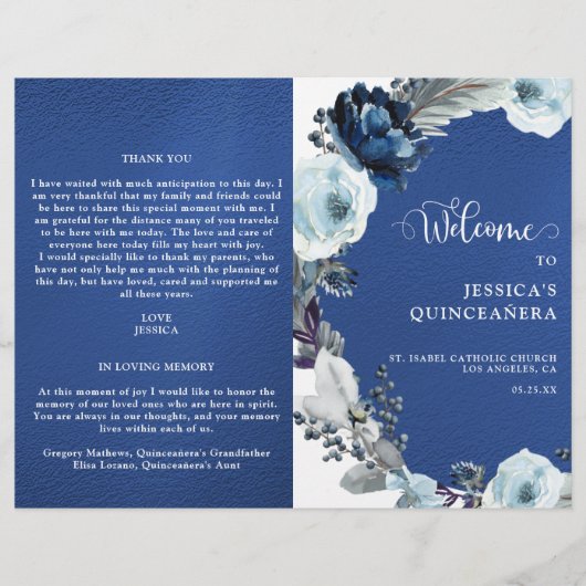 Elegantes Quinceañera Navy und Royal Blue Program (Vorderseite)