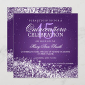 Elegantes Quinceanera Party-funkelnde Welle 2 lila Einladung (Vorne/Hinten)