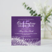 Elegantes Quinceanera Party-funkelnde Welle 2 lila Einladung (Stehend Vorderseite)