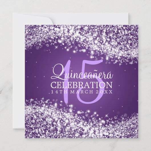 Elegantes Quinceanera Party-funkelnde Welle 2 lila Einladung (Rückseite)