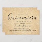 Elegantes Quinceanera Party Gold Glitzer Look Pain Einladung (Vorne/Hinten)