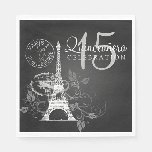 Elegantes Quinceanera Party Paris Black Serviette (Vorderseite)