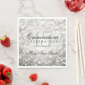 Elegantes Quinceanera Party Silver Bokeh Lights Serviette (Beispiel)