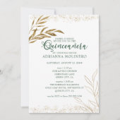 Elegantes Quinceanera und Mass Green und Gold Leaf Einladung (Vorderseite)