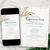 Elegantes Quinceanera und Mass Green und Gold Leaf Einladung