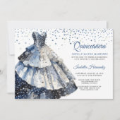Elegantes Quineanera Glitzer Blue Gown Party Einladung (Vorderseite)