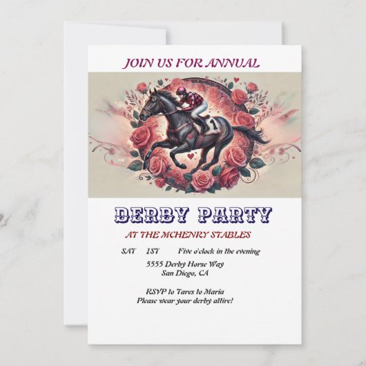 Elegantes Race Horse Derby Party Einladung zum Geb (Vorderseite)