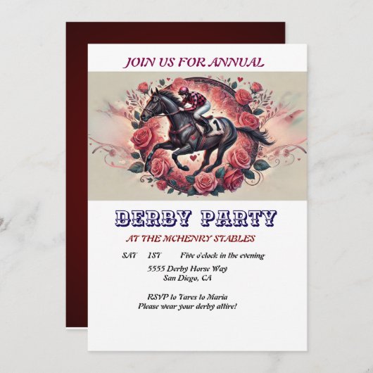 Elegantes Race Horse Derby Party Einladung zum Geb (Vorne/Hinten)