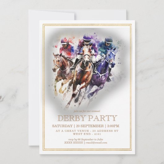 Elegantes Race Horse Derby Party Reiten Einladung (Vorderseite)