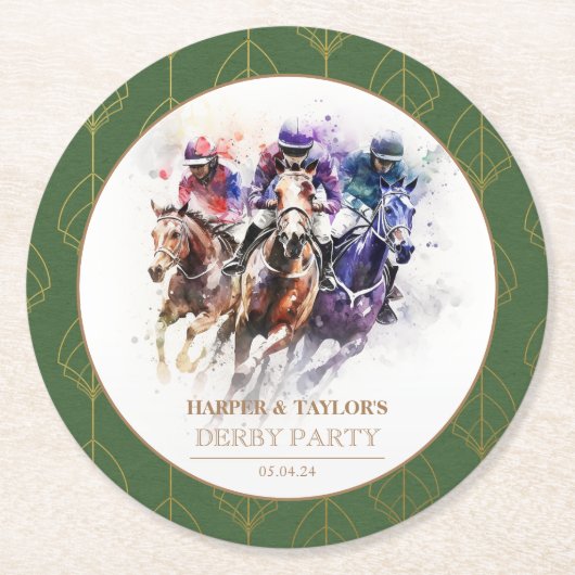 Elegantes Race Horse Derby Party Reiten Runder Pappuntersetzer (Vorderseite)