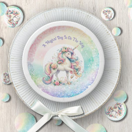 Elegantes Radiant Pastel Rainbow Unicorn Thema Pappteller