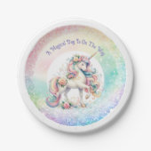 Elegantes Radiant Pastel Rainbow Unicorn Thema Pappteller (Vorderseite)
