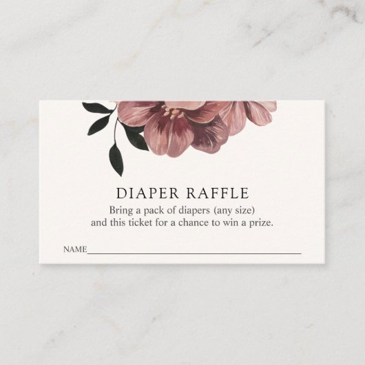 Elegantes Raffle Ticket für das florale Baby-Diape Begleitkarte (Vorderseite)