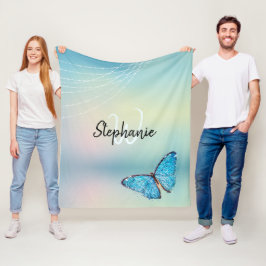 Elegantes Rainbow Blue Butterfly Glitzer Monogram Fleecedecke