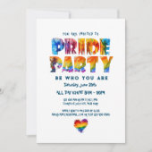 Elegantes Rainbow-farbenes Letters Pride Party Einladung (Vorderseite)
