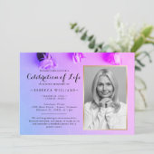 Elegantes Rainbow Floral Foto Feier des Lebens Einladung (Stehend Vorderseite)