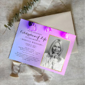 Elegantes Rainbow Floral Foto Feier des Lebens Einladung