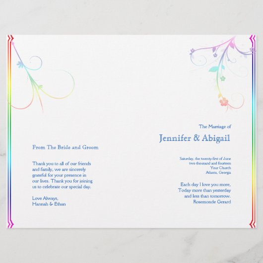 Elegantes Rainbow Floral Gay Wedding Program (Vorderseite)